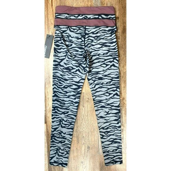Mono B Grey Tiger Print Highwaist Leggings with Striped Band (S) - Picture 4 of 4